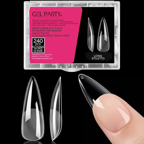Vista 17 de GELPARTY - Puntas de uñas de gel suave, media cubierta, 240 unidades, 12 Transparente