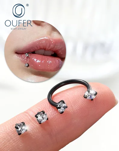 Vista 7 de OUFER Anillos de labio de herradura 16G para mujeres y hombres, acero quirúrgico 316L, 8/0.394 in, joyería de piercing de labio, rosca interna
