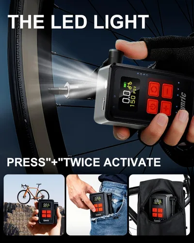Vista 4 de Mini bomba de neumáticos para bicicleta, bomba de bicicleta de inflado rápido de 150 PSI con manómetro, parada automática, bomba de aire eléctrica