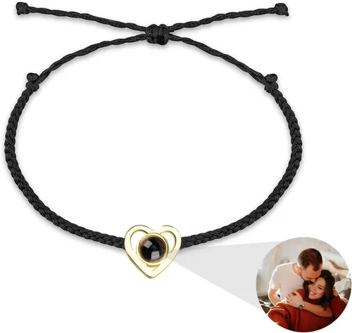 Vista 12 de JINLIN Pulseras de proyección personalizadas, pulseras de fotos personalizadas para mujeres y hombres, pulsera con texto en inglés "I Love You