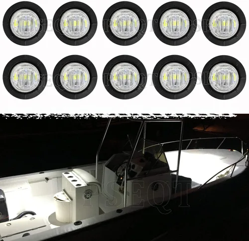 Vista 8 de PSEQT 3 luces LED redondas para cubierta interior, travesaño de cortesía, luz de utilidad para escalones marinos, iluminación impermeable para Azul