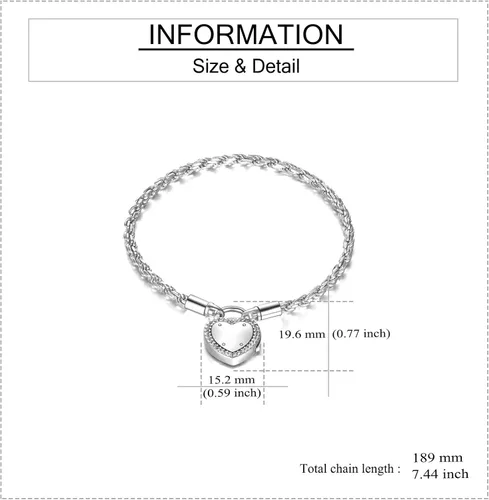 Vista 4 de ONEFINITY Pulsera de urnas para cenizas humanas con cierre de corazón dije de urna y cenizas pulsera de plata de ley 925 pulsera de recuerdo