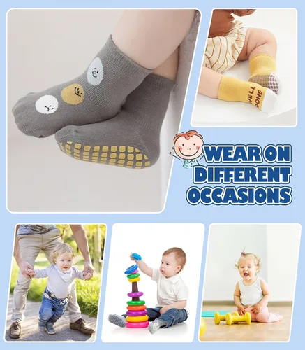 Vista 7 de Calcetines antideslizantes para bebés, calcetines antideslizantes con agarres, calcetines de algodón para niñas y niños