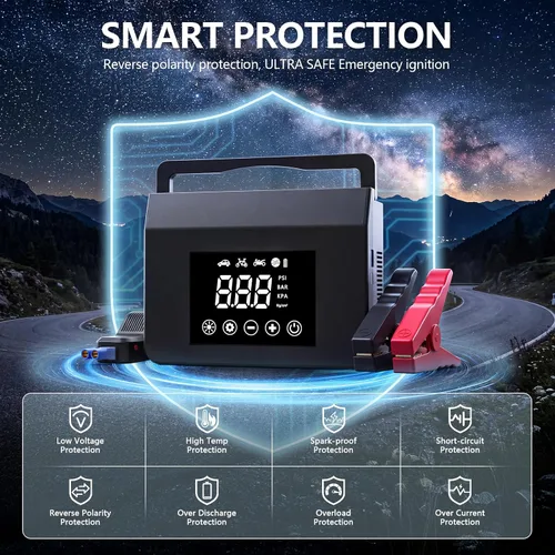Vista 6 de FUNAURORE 4000A Car Battery Jump Starter with Air Compressor 150PSI