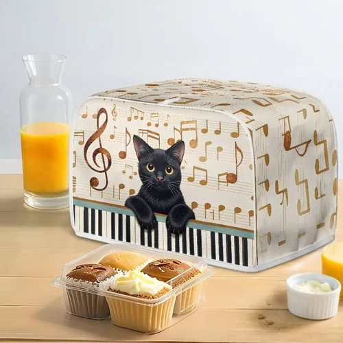 Vista 5 de Cat Print 2 Slice Bread Maker Cover Music Note Print Microwave Oven Cover Bakeware Protector Anti Fingerprint Protective Covers for Kitchen