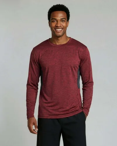 Vista 2 de Real Essentials Paquete de 4 unidades camiseta de manga larga para hombre Dry Fit, disipa la humedad, protección solar FPU 50+ contra rayos