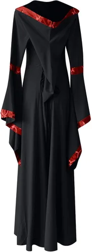Vista 6 de MeikoHome Vestido renacentista para mujer, vestido gótico con capucha y manga acampanada, vestido victoriano medieval con cordones, disfraz