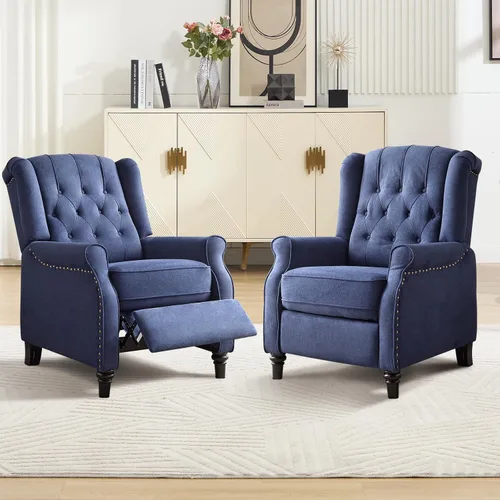 Vista 13 de Silla Reclinable Push Back, Silla de Acento de Tela Reclinable Push Back con Decoración de Remaches, Respaldo Abotonado Capitoné, Sillón Wingback