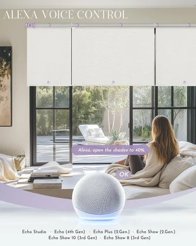 Vista 3 de Graywind Persianas enrollables inteligentes compatibles con Alexa Google, persianas motorizadas de tamaño personalizado para ventanas