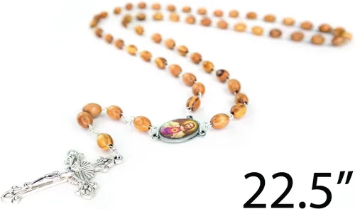 Vista 3 de TREE OF LIFE REV. 2214 Collar de rosario católico de madera de Israel, cuentas de rosario de madera de olivo con retrato de icono y colgante de cruz