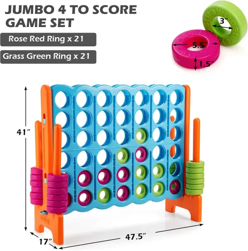 Vista 6 de COSTWAY Juego Gigante Jumbo 4 en Raya, Conecta 4 para Niños y Adultos, 3.5 Pies de Alto para Interiores y Exteriores con 42 Anillos Jumbo