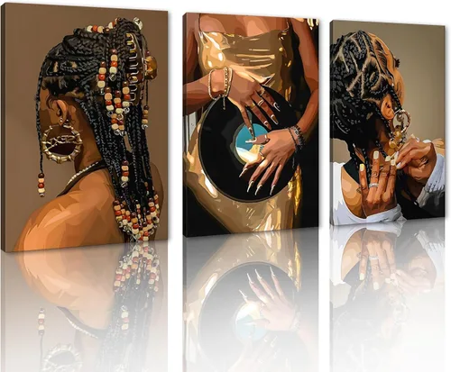 Vista 50 de MAMAGO Lienzo decorativo para pared, pintura de belleza dorada y negra, fotos de mujeres africanas, hermosos pósteres de mujer negra, impresiones