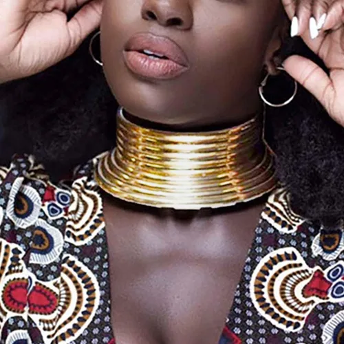 Vista 5 de Fstrend Gargantilla nacional africana de cuero dorado grueso punk collar gótico para mujer