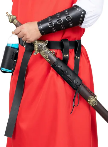 Vista 9 de Cinturón de cuero de caballero medieval para hombre, chal renacentista, capa de medio hombro, bufanda, brazaletes con hebilla, accesorios retro