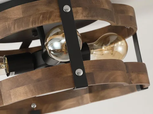 Vista 6 de 4-Luz Rústica Lámpara de Techo de Granja de Madera con Montura Empotrada 14.17 Pulgadas de Madera de Roble y Metal con Jaula de Nubes Semi Empotrada