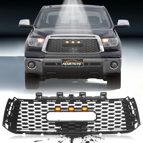 Vista 12 de Conjunto de parrilla frontal compatible con Tundra 2000 2001 2002 1ª generación, parrilla ABS estilo TRD con luces LED para modificación