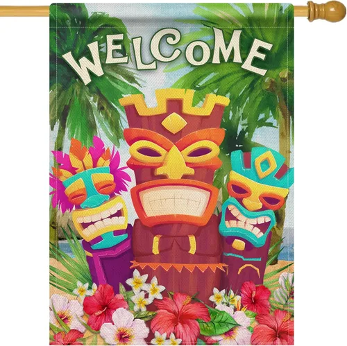 Vista 9 de Hzppyz Bandera de bienvenida de verano con texto en inglés "Dogs Red Truck" para jardín, playa y jardín, de doble cara, para recolección náutica