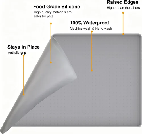 Vista 5 de Mofason Tapete impermeable para alimentos para mascotas, 24 x 16 pulgadas, grande, 0.5 pulgadas, borde elevado, mantel individual de silicona