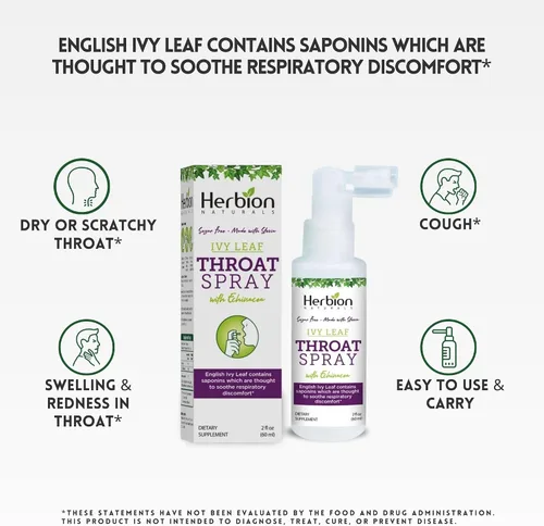Vista 5 de HERBION Naturals - Spray para garganta, alivia las molestias respiratorias con el poder de los extractos de hiedra inglesa, malvavisco y equinácea