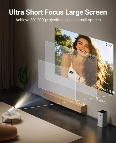 Vista 4 de Mini proyector con WIFI 6 y Bluetooth, proyector portátil con soporte 4K 1080P, aplicación incorporada, Android 11, 150 ANSI, corrección trapezoidal