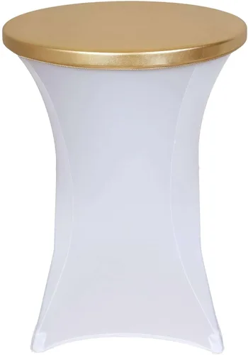 Vista 2 de Tableclothsfactory Cubierta de mesa de cóctel elástica de elastano dorado metálico