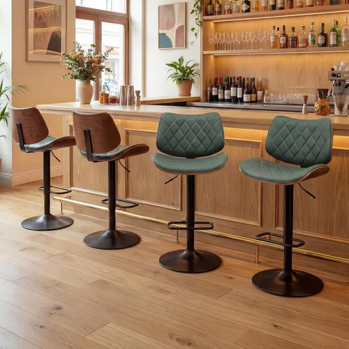 Vista 15 de LUNLING Taburetes de bar giratorios con respaldo y reposapiés, taburetes de mostrador modernos ajustables de mediados de siglo, sillas de bar Beige