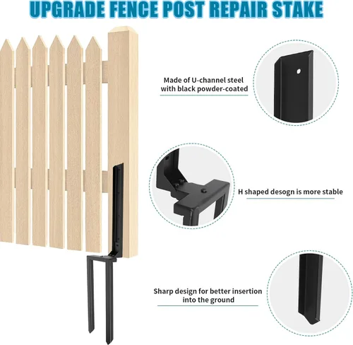 Vista 4 de Juego de 1 estacas de reparación para postes de valla, poste de anclaje de doble punta de suelo con recubrimiento de polvo negro para reparar poste