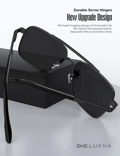 Vista 3 de LUENX Polarized Aviator Sunglasses for Men, Trendy Retro Oversized Rectangular Frame UV400 Protection