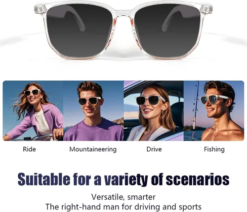 Vista 5 de Lentes inteligentes Bluetooth para hombres y mujeres, con protección UV, micrófono integrado y altavoces de oído abierto, lentes de sol de audio