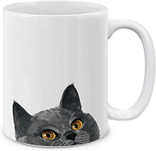 Vista 4 de MUGBREW Taza de Café y Té de Cerámica con Gatito Bombay Negro, 11 onzas