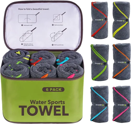 Vista 11 de 4Monster Paquete de 4 toallas de camping de microfibra de secado rápido, toalla de viaje súper absorbente con bolsa impermeable, toalla ligera