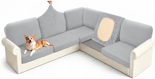 Vista 8 de Arfntevss - Fundas para sofá modular en forma de L de 5 asientos, fundas elásticas ajustadas para cojín de sofá de esquina para perros, protector