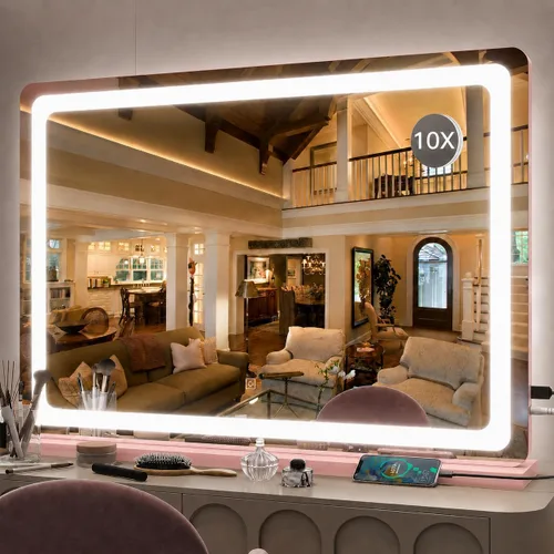 Vista 11 de FENNIO - Espejo de tocador con luces, espejo de maquillaje iluminado LED, pantalla táctil con 3 modos de iluminación, regulable, para mesa