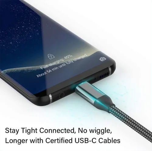 Vista 4 de Cable USB C, paquete de 3 unidades de 10 pies, 6 pies, 3 pies, carga rápida, nailon, cable de carga para LG Stylo 5 4 G8X G8 V50 V40 ThinQ, Samsung