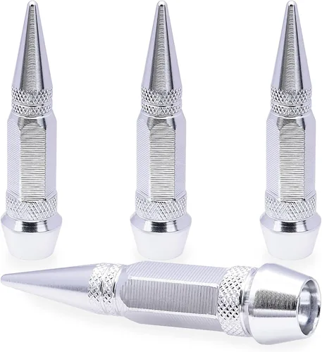 Vista 22 de 4 piezas de tapas de válvula de neumático con estilo púas, cubiertas de válvula de neumático universales de aleación de aluminio a prueba de polvo