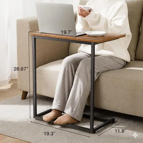 Vista 3 de Pipishell - Mesa auxiliar en forma de C de 27 pulgadas de alto, mesa lateral para sofá deslizable debajo, mesa de sofá en forma de C para sala