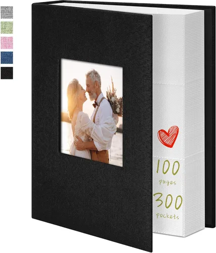 Vista 9 de Álbum de fotos de 4 x 6 pulgadas, 52 bolsillos, con cubierta de lino, álbumes de fotos para familia, boda, bebé, libro de fotos con capacidad