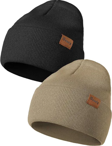 Vista 11 de Gorro de punto para hombre y mujer, gorro de invierno de punto, gorro de calavera, gorro de nieve a rayas, gorro térmico con puños 2p-negro+verde