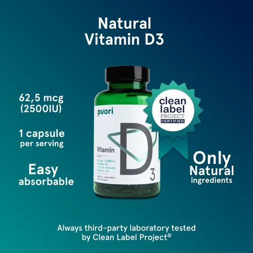 Vista 2 de Puori Cápsulas blandas de vitamina D3, 2500 UI (62.5 mcg) – Suplementos de vitamina D3 de rápida absorción para apoyo del sistema inmunológico