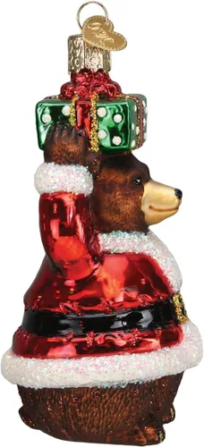 Vista 3 de Old World Christmas Adorno de cristal soplado de oso de Navidad para árbol de Navidad, decoración navideña artesanal, colección de animales de vida