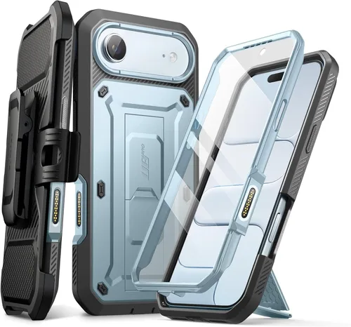 Vista 10 de SUPCASE - Funda para iPhone 17 Pro Max con función atril y protector de pantalla, color negro Built-in Camera Control Button, Detachable Belt