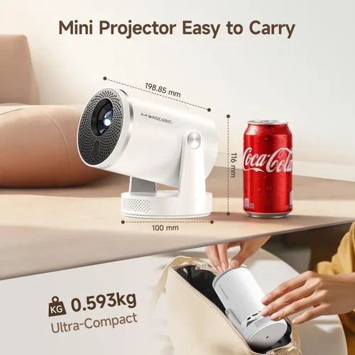 Vista 8 de Mini proyector con Wifi 6 y Bluetooth 5.4, proyector portátil inteligente 4K, Android 14 y 400 ANSI, enfoque automático y Keystone, proyector