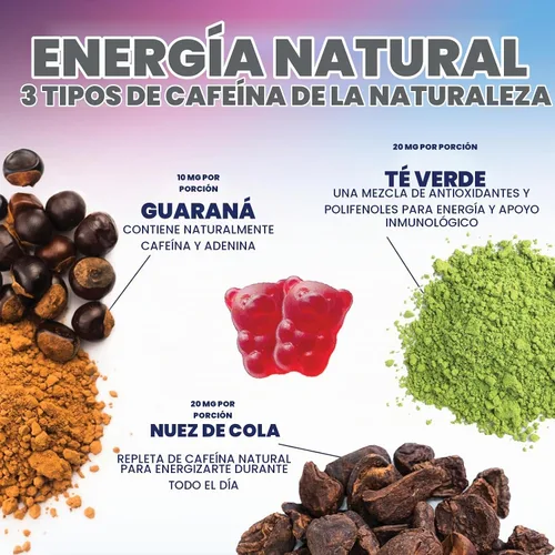 Vista 5 de Energy Gummies – Vitamina B12 1000mcg – 3 veces gomas de energía limpia y concentración con cafeína natural de té verde – Suplemento de ejercicio