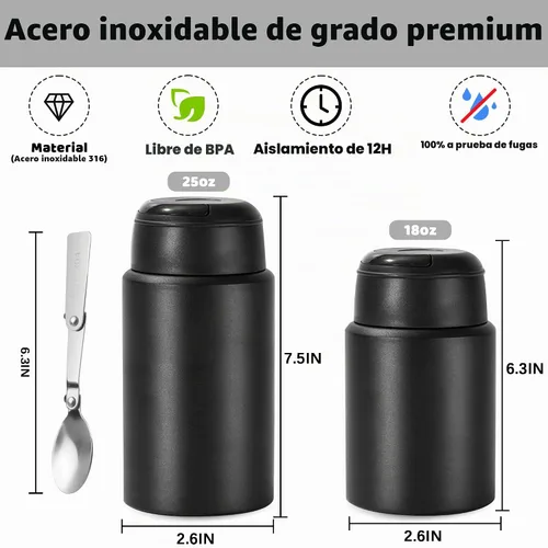 Vista 2 de Termo para alimentos fríos y calientes, tarro de alimentos aislado de 18 onzas con cuchara de asa, contenedor térmico para almuerzo, lonchera