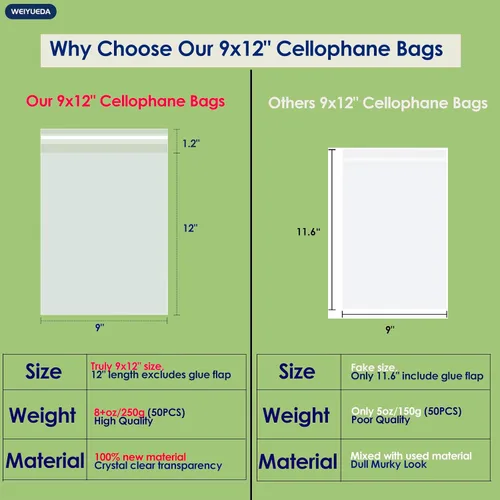 Vista 2 de Bolsas de celofán OPP autoadhesivas transparentes de 9 x 12 pulgadas, 50 unidades, bolsas de plástico grandes para regalos, envases de alimentos