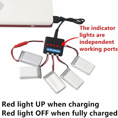 Vista 7 de Batería Lipo de 3.7V 150mAh para JJRC H36 Eachine E010 E011 GoolRC T36 RC Quadcopter 5 Pack con cargador de batería 5 en 1