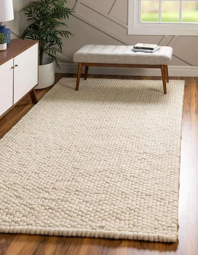Vista 10 de Unique Loom Colección de Bolas de Felpa - Alfombra de área en forma de nube (2' redonda, color marfil)