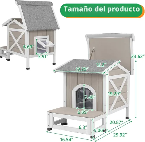 Vista 4 de PetsCosset Casa para Gatos de Exterior con Forro Aislante para Invierno, Refugio Aislado para Gatos Ferales Resistente a la Intemperie