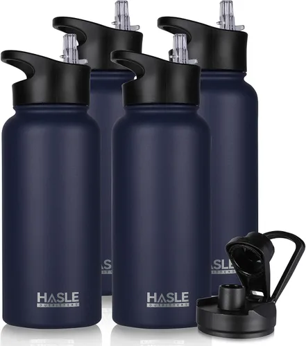 Vista 12 de HASLE OUTFITTERS Botella de agua aislada de 22 onzas, botella de agua de acero inoxidable de doble pared de boca ancha con tapa de popote y tapa