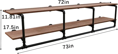 Vista 6 de Perchero para ropa de 72 pulgadas, para montar en la pared, con estante de madera real, perchero colgante resistente, barra para colgar multiusos